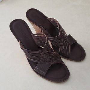 Michael Kors brown leather wedge sandal 8.5